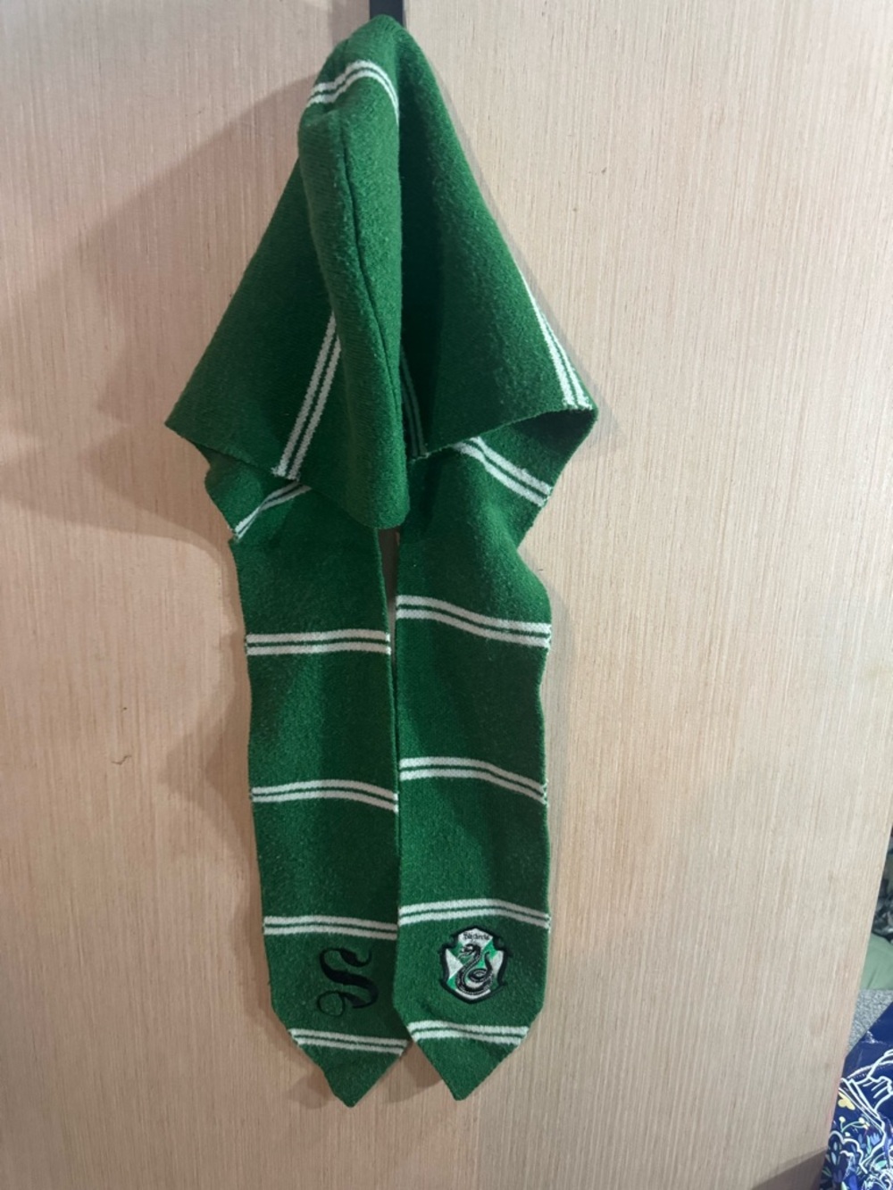 Wizarding World Harry Potter Slytherin  Green and White Knit Scarf with Hood